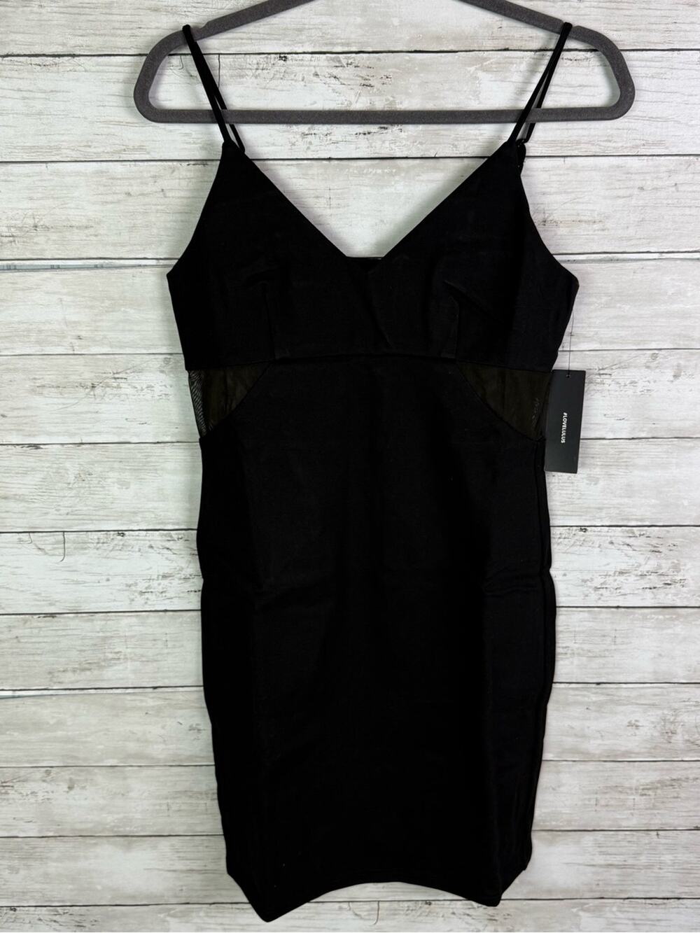 Lulus Little Black Bodycon Dress with Sheer Waist Panels Size Medium